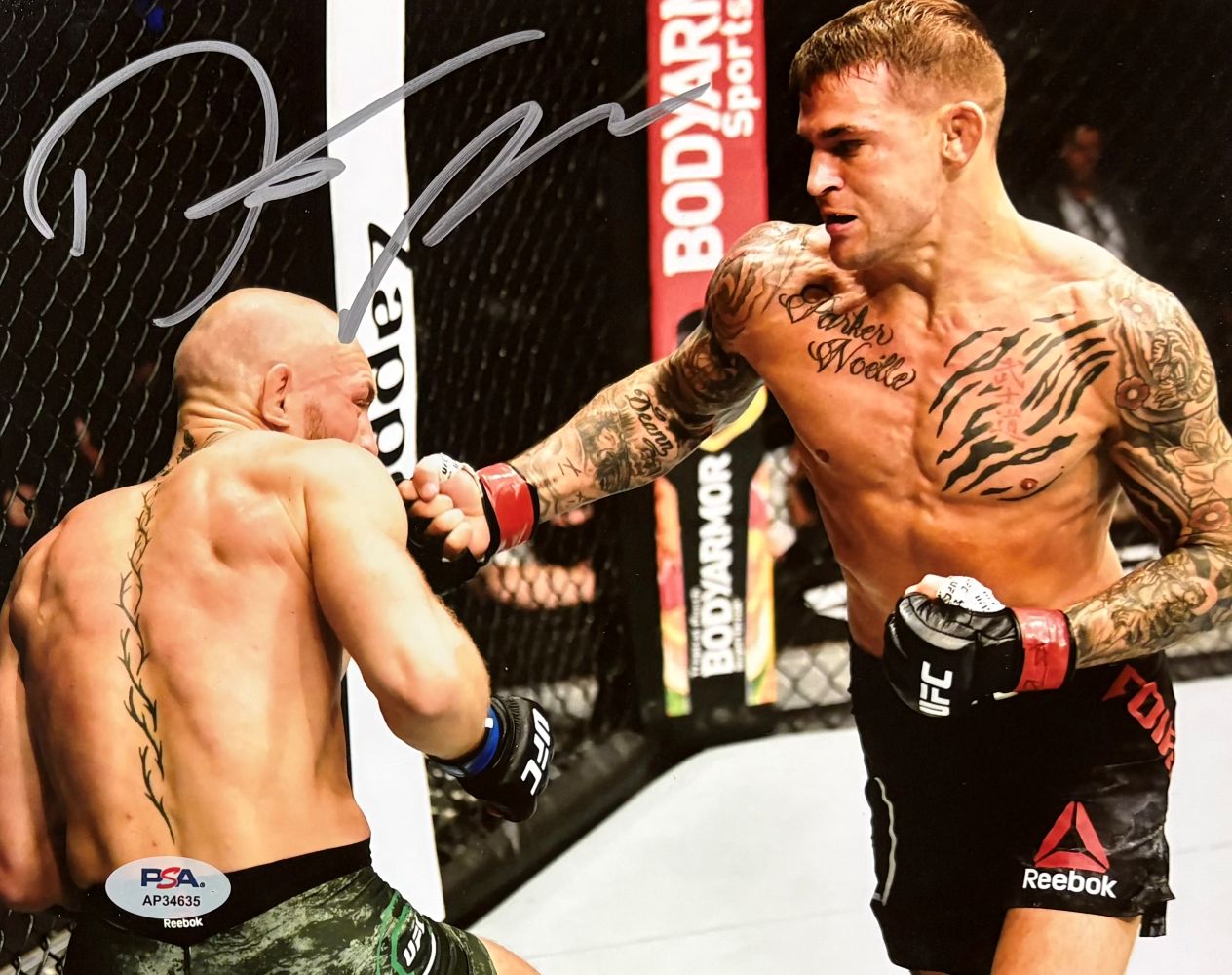 Dustin Poirier Signed 8x10 MMA Fight vs Conor McGregor Photo PSA/DNA