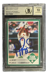 The Sports Integrity Albert Pujols Signed 2001 Fleer Platinum #435 Cardinals Rookie Card features a blue marker autograph graded BAS Auto 10, encased in a protective holder.
