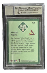 The Sports Integrity Albert Pujols Signed 2001 Fleer Platinum #435 Cardinals Rookie Card features a BAS Auto 10 grade and highlights his rookie achievements and stats.