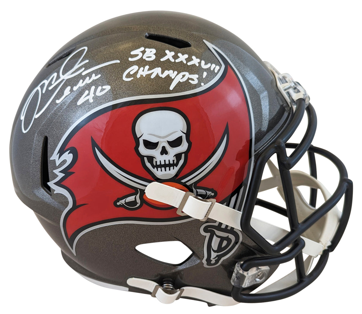 Bucs Mike Alstott "SB XXXVII Champs" Signed F/S Speed Rep Helmet W/ Case BAS Wit