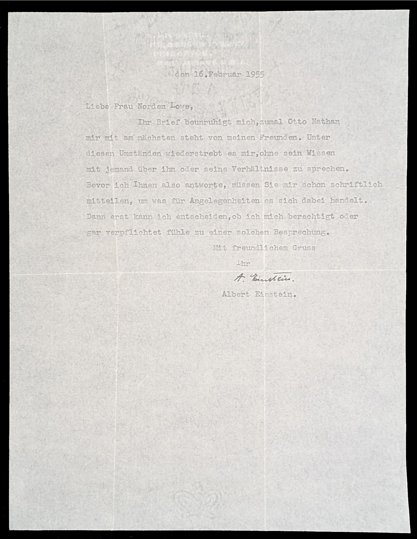 Albert Einstein Authentic Signed 8.5x11 1955 Typed Letter PSA/DNA #AH02836