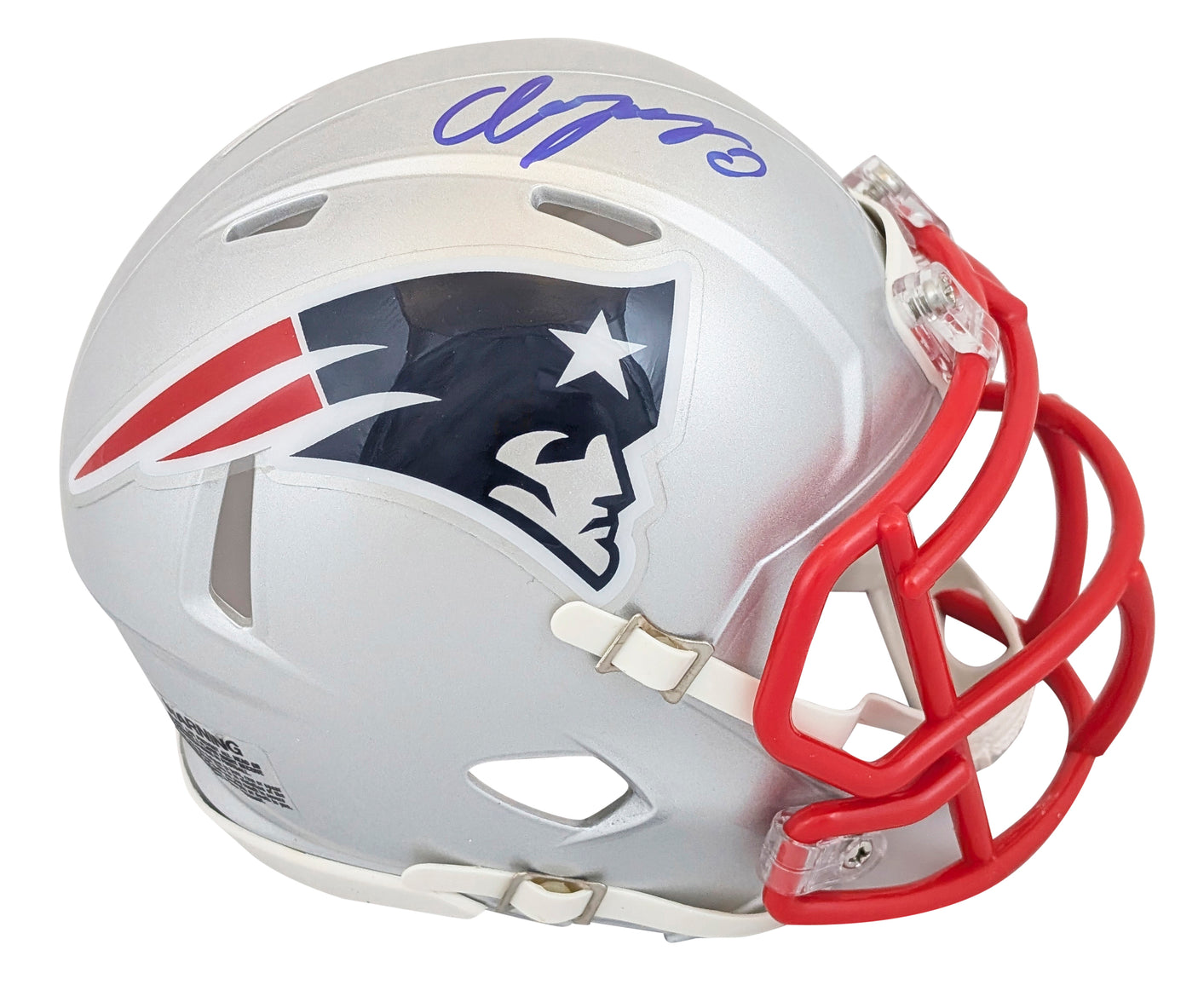 Patriots Christian Gonzalez Signed Speed Mini Helmet W/ Case W/ Blue Sig BAS Wit