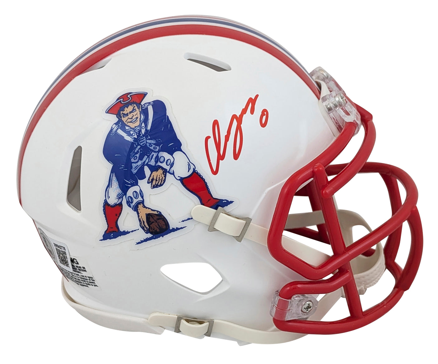 Patriots Christian Gonzalez Signed 1990-92 TB Speed Mini Helmet W/ Case BAS Wit