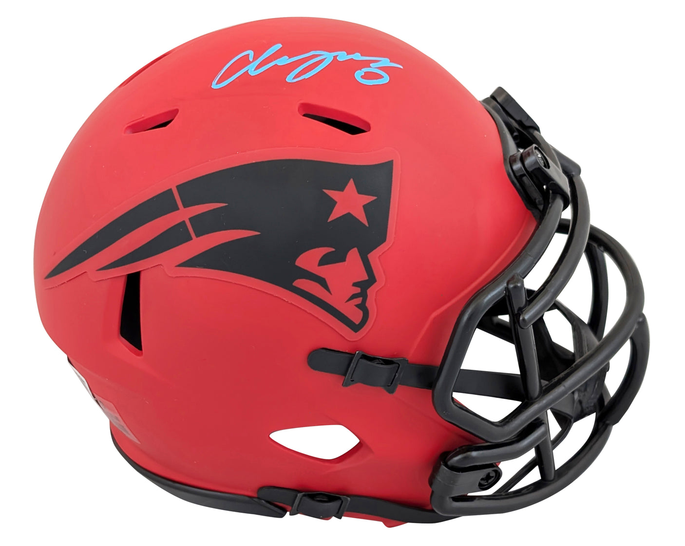 Patriots Christian Gonzalez Signed Rave Speed Mini Helmet W/ Case BAS Witnessed