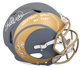 Rams Marshall Faulk & Kurt Warner Signed Slate F/S Speed Proline Helmet BAS Wit