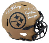 Steelers Rocky Bleier "3x Insc" Signed STS II Full Size Speed Rep Helmet BAS Wit