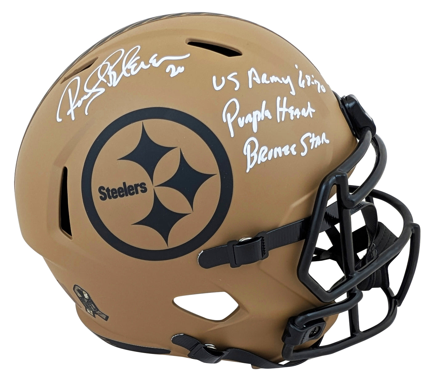 Steelers Rocky Bleier "3x Insc" Signed STS II Full Size Speed Rep Helmet BAS Wit