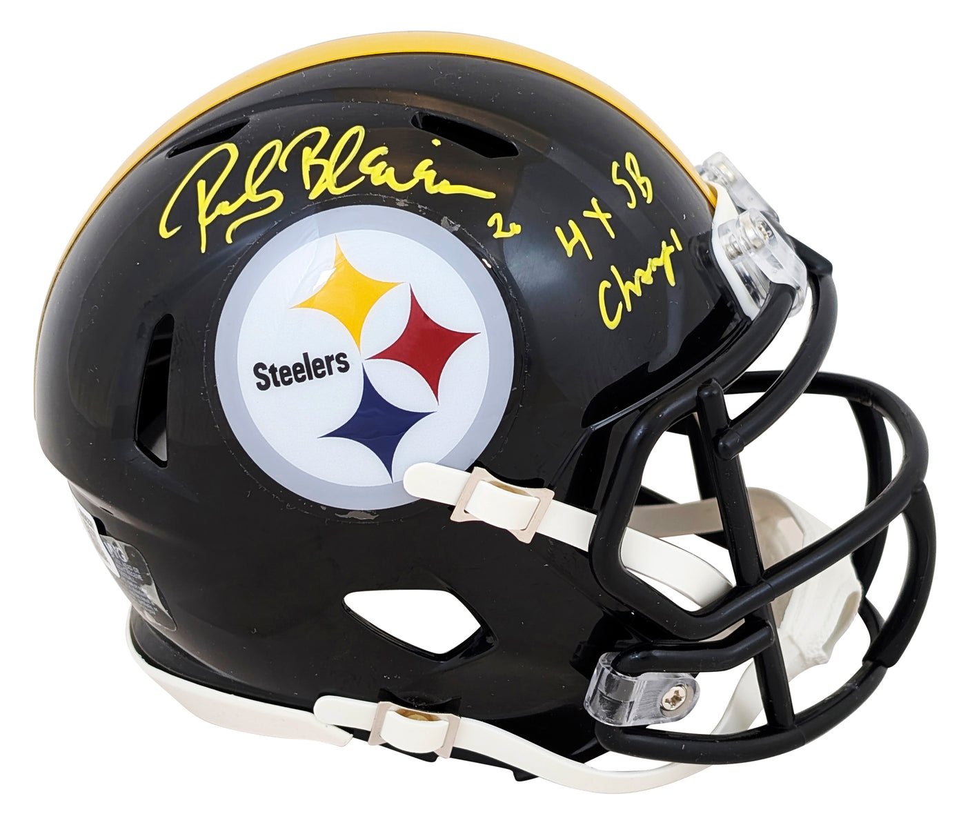 Steelers Rocky Bleier "4x SB Champs" Signed Speed Mini Helmet BAS Witnessed