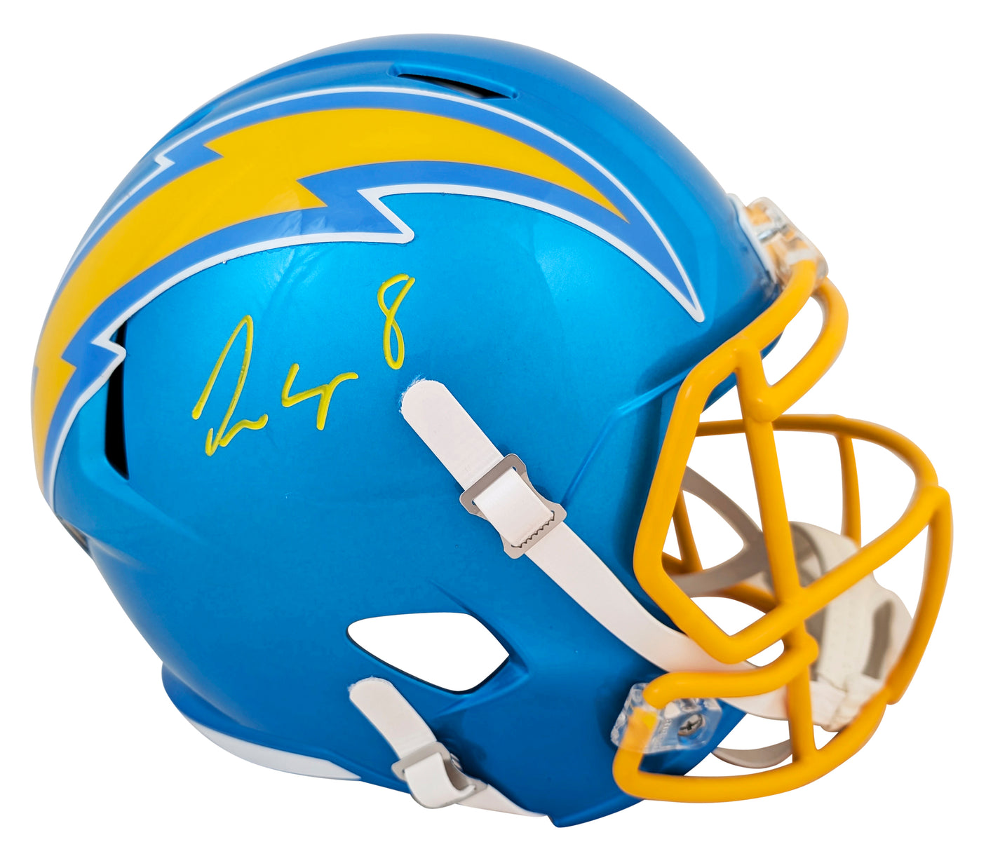 Chargers Omarion Hampton Signed Flash Full Size Speed Rep Helmet BAS Witnessed