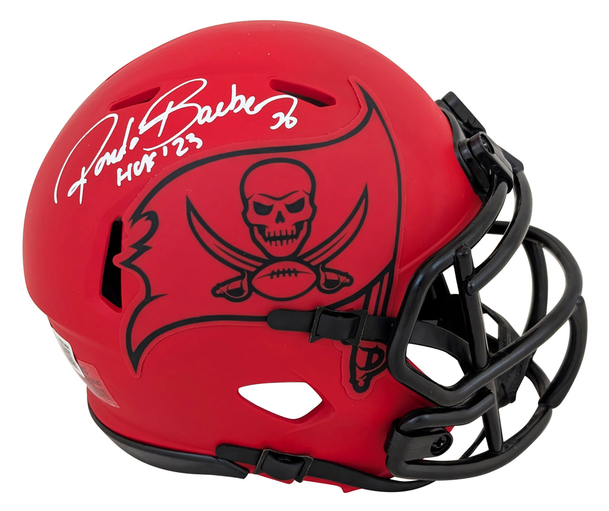 Buccaneers Ronde Barber "HOF 23" Signed Rave Speed Mini Helmet W/ Case BAS Wit