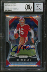 49ers Joe Montana Signed 2019 Panini Prizm #292 Card Auto Graded 10! BAS Slabbed