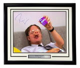 The Sports Integrity Rainn Wilson Signed Framed 16x20 "The Office" Dwight Schrute Nerds Photo features Rainn, glasses and fake pig nose on, holding pudding and smiling. Autographed in blue ink with a nameplate. JSA certified.