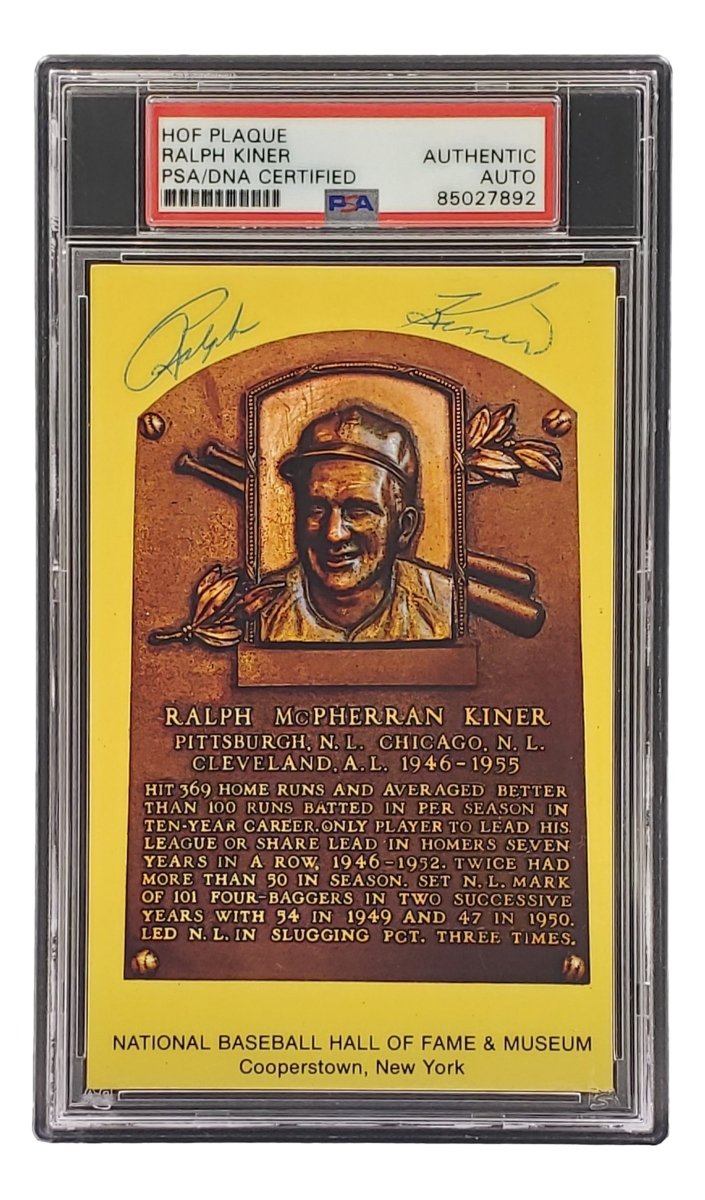 Ralph Kiner Signed 4x6 Pittsburgh Pirates HOF Plaque Card PSA/DNA 85027892 - Sports Integrity