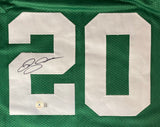 The Ray Allen Boston Signed Green Basketball Jersey by Sports Integrity features a bold white number 20, signed in black marker on the left side of the "2," with an authentication sticker near the number’s bottom.