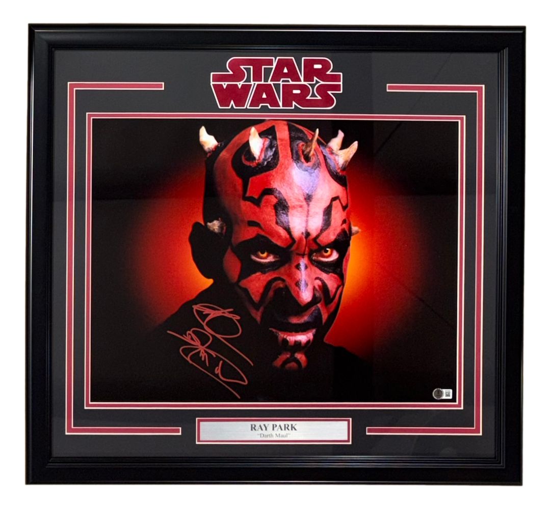 Ray Park Signed Framed 16x20 Star Wars Darth Maul Action Photo BAS