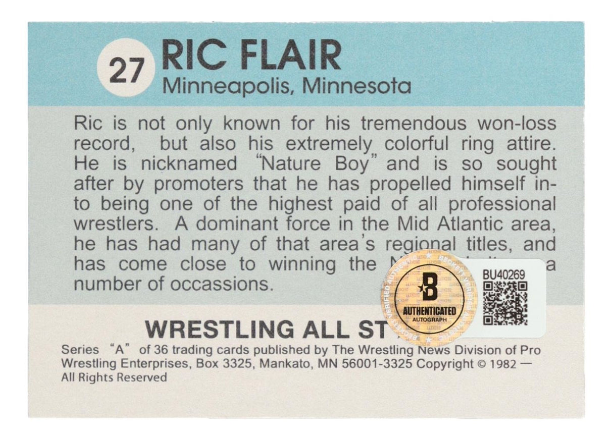 Ric Flair Signed Reprint 1982 All Stars Card #27 Rookie Card BAS