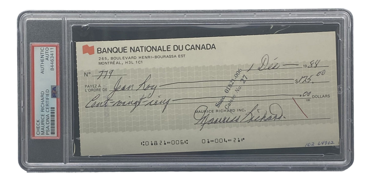 Maurice Richard Signed Montreal Canadiens Bank Check #779 PSA/DNA