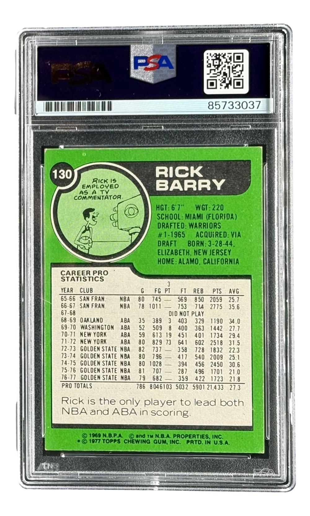 Rick Barry Signed 1977/78 Topps #130 Warriors Trading Card PSA/DNA