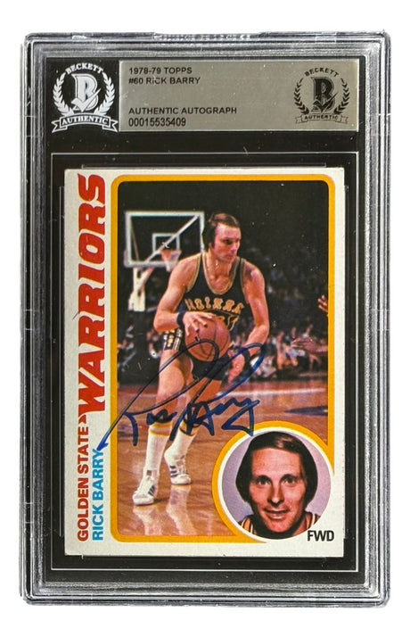 Sports Integrity Rick Barry Signed 1978/79 Topps #60 Warriors Trading Card, autographed and authenticated by BAS in a Beckett holder.