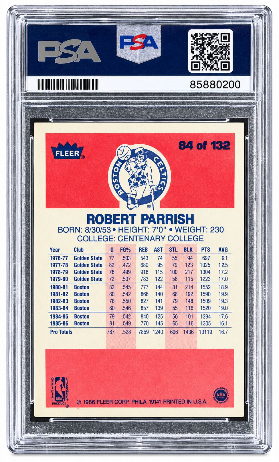 Robert Parrish Signed 1986 Fleer #84 Celtics Trading Card PSA/DNA