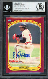Rod Carew Signed 1986 Fleer Stickers #20 Angels Trading Card BAS