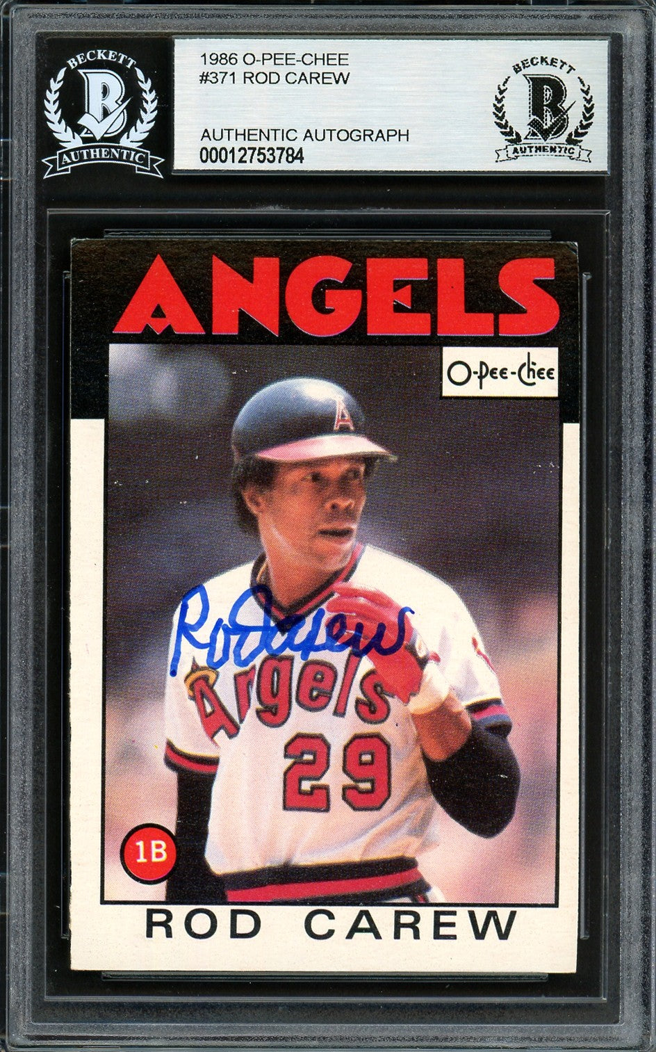 Rod Carew Signed 1986 O-Pee-Chee #371 Angels Trading Card BAS