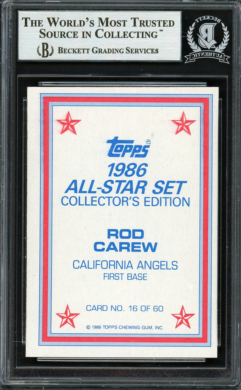Rod Carew Signed 1986 Topps #16 Angels Trading Card BAS