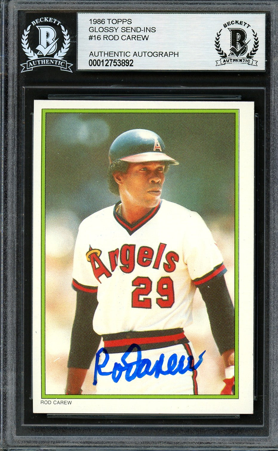 Rod Carew Signed 1986 Topps #16 Angels Trading Card BAS