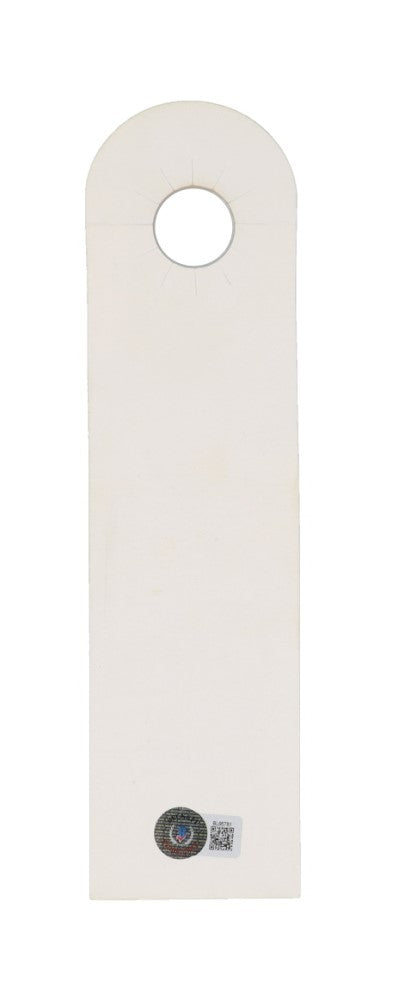 The Rodney Atkins Signed 3x10 Dr. Pepper Bottle Advertisement by Sports Integrity features a rectangular design with a rounded top, hanging hole, small holographic sticker, and QR code near the bottom.