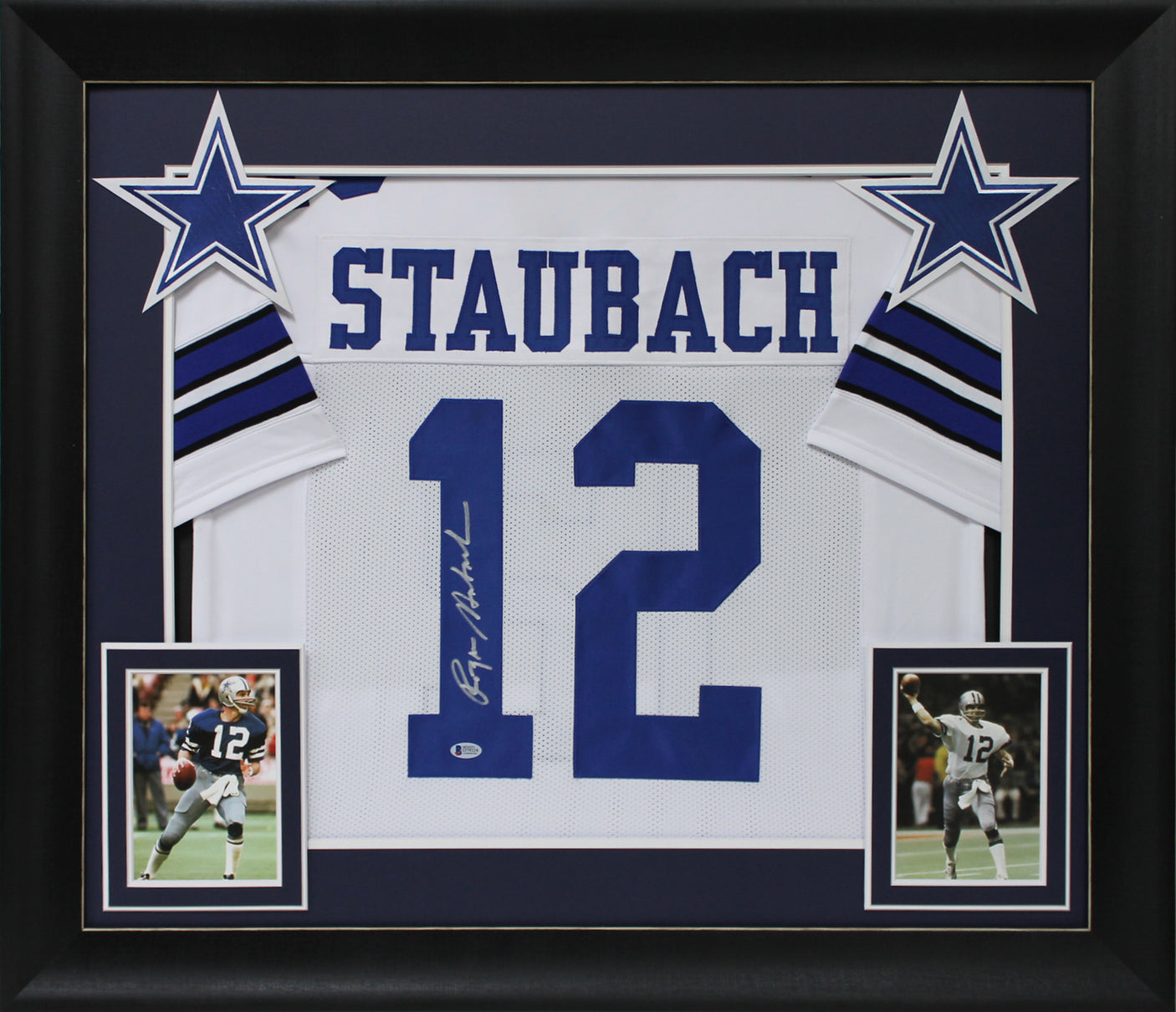 Roger Staubach Authentic Signed White Pro Style Framed Jersey BAS Witnessed