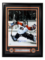 Sports Integrity’s Ron Hextall Signed Framed 16x20 Philadelphia Flyers Save Photo features Hextall in action and includes his autograph in blue ink plus a nameplate, making it a perfect collectible for any Flyers fan.
