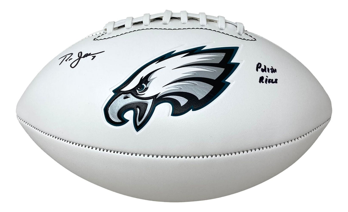 A Ron Jaworski signed Philadelphia Eagles logo football by Sports Integrity, known as the "Polish Rifle," with BAS authentication.