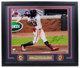 Sports Integrity Ronald Acuna Jr. Signed Framed 16x20 Atlanta Braves Photo JSA—features Acuna in a white Braves uniform with #13, swinging a bat and signing in blue ink; includes plaque: RONALD ACUÑA JR. Atlanta Braves #13.