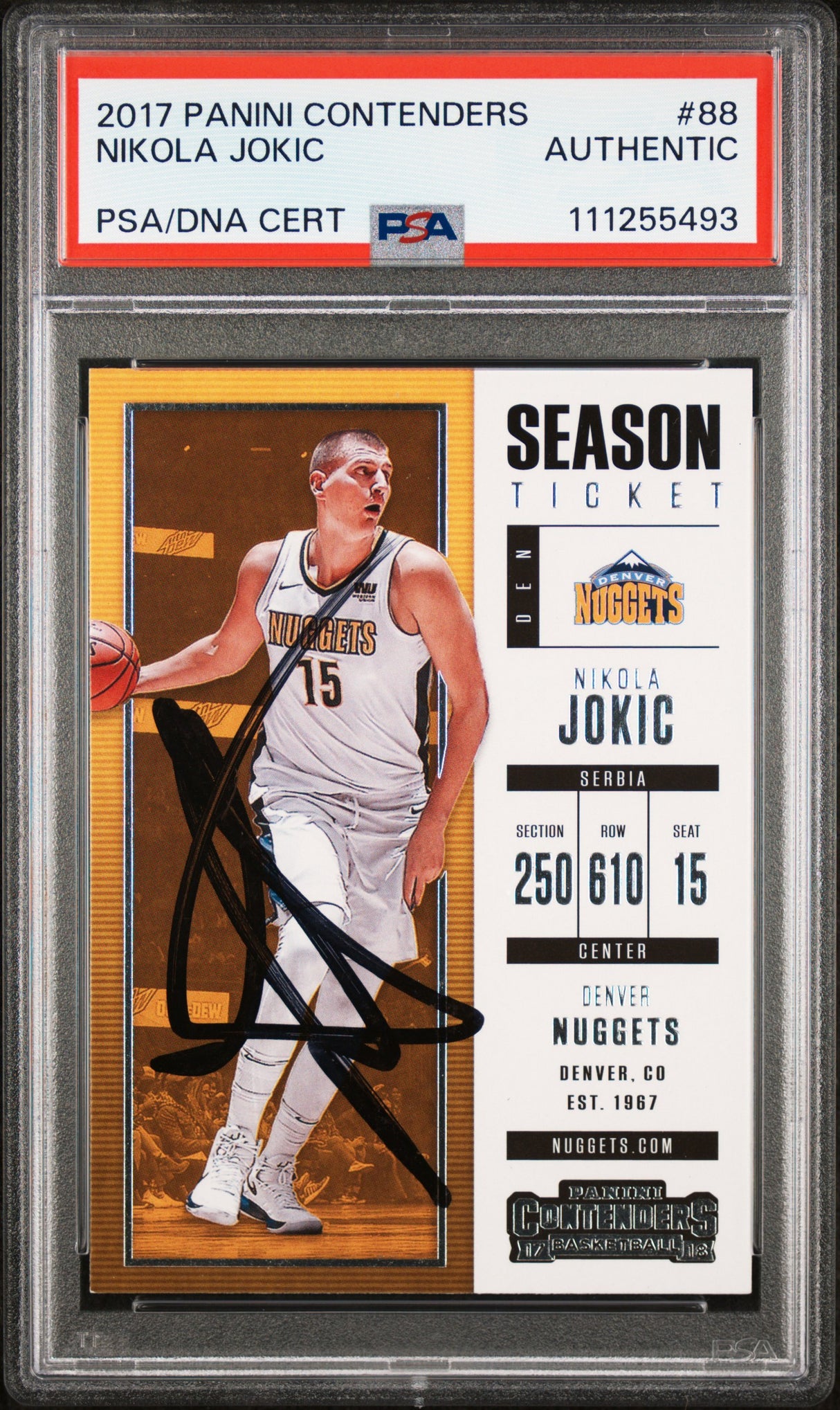 Nuggets Nikola Jokic Authentic Signed 2017 Panini Contenders #88 Card PSA Slab