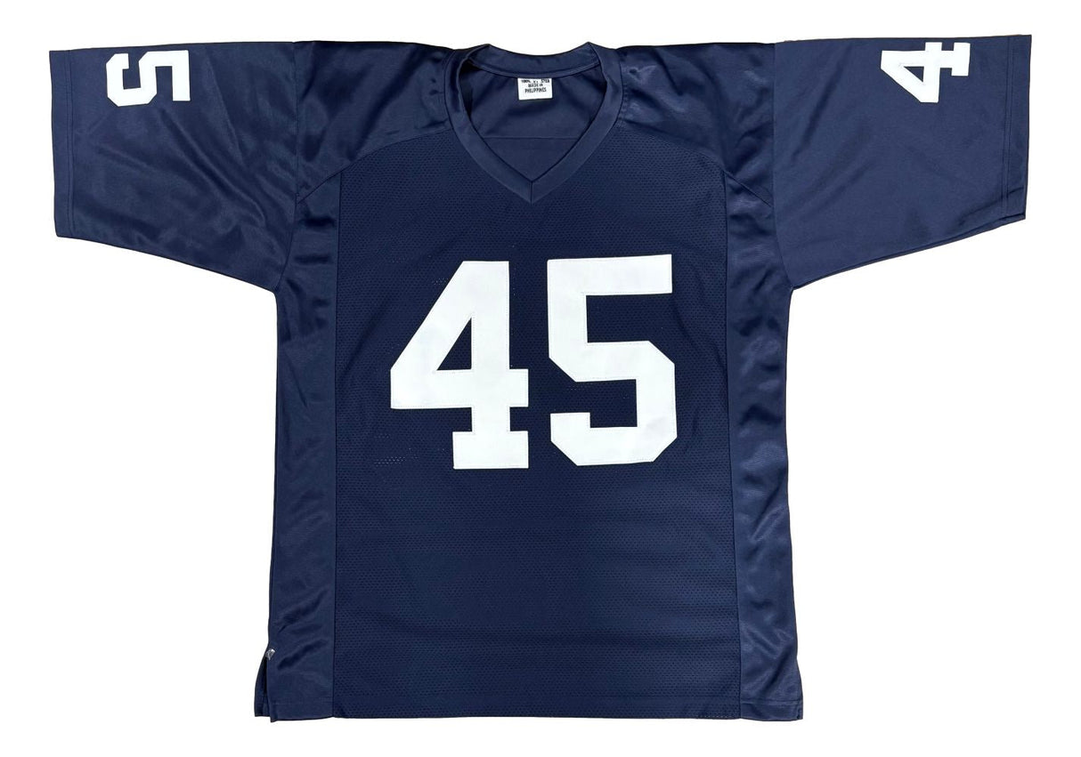 Rudy Ruettiger Sean Astin Notre Dame Signed Blue Never Quit Jersey BAS+JSA