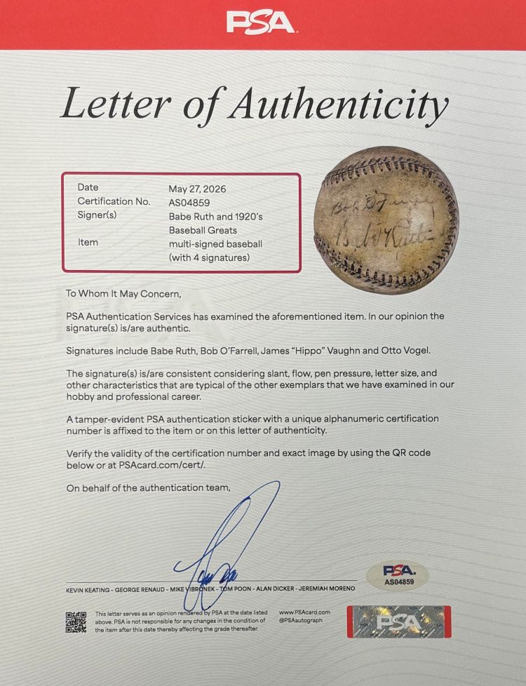 Babe Ruth Yankees 1938 Multi Signed Baseball w/ Detailed Provenance PSA/DNA LOA