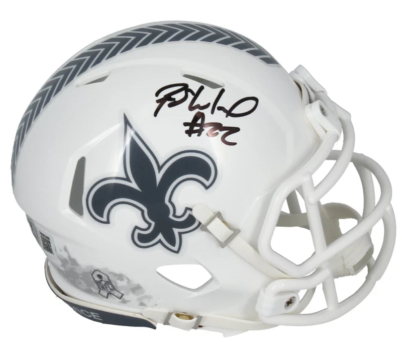 Rashid Shaheed Autographed New Orleans Saints 2024 Salute to Service Speed Mini Helmet Beckett Witnessed