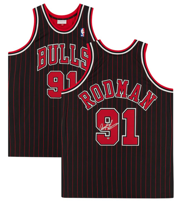 Dennis Rodman Autographed Chicago Bulls Black Pinstripe Mitchell & Ness 1995 Authentic Jersey Fanatics