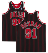 Dennis Rodman Autographed Chicago Bulls Black Pinstripe Mitchell & Ness 1995 Authentic Jersey Fanatics