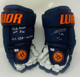 LEON DRAISAITL Edmonton Oilers Autographed/Multi-Inscribed Warrior Game Model Hockey Gloves FANATICS LE 29