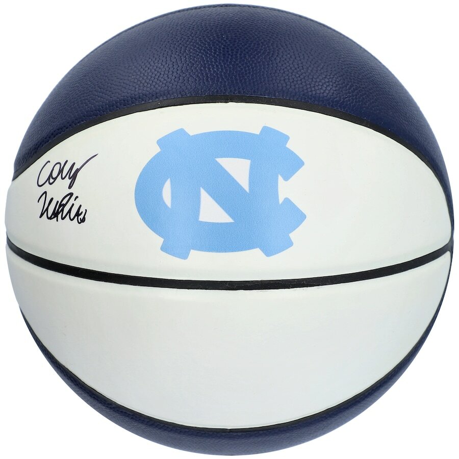 COBY WHITE Autographed North Carolina Tarheels Logo Brands White Panel Basketball FANATICS