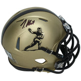 Travis Hunter Autographed Gold Heisman Trophy Logo Speed Mini Helmet Beckett Witnessed