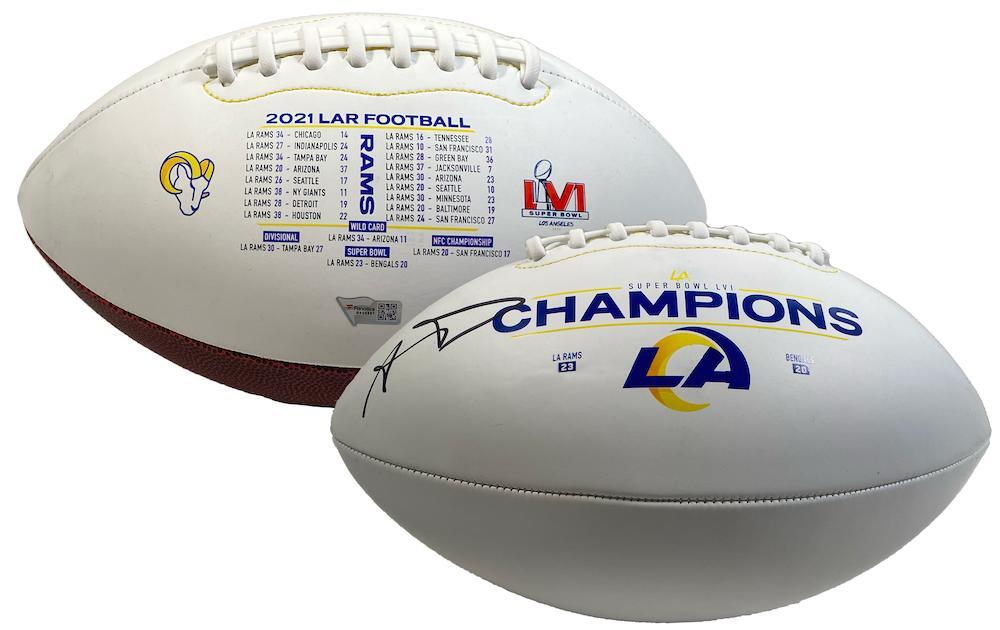 AARON DONALD Autographed Los Angeles Rams SB LVI Champs Logo White Panel Football FANATICS