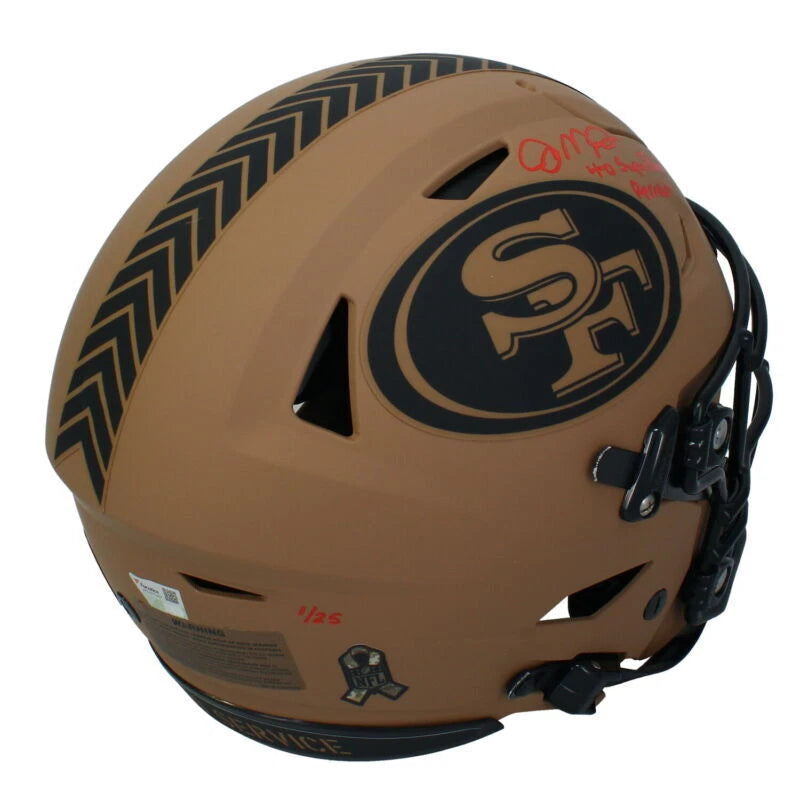 Joe Montana Autographed/Inscribed "4-0 Super Bowl Record" San Francisco 49ers 2023 Salute to Service Speedflex Authentic Helmet Fanatics LE 1/25