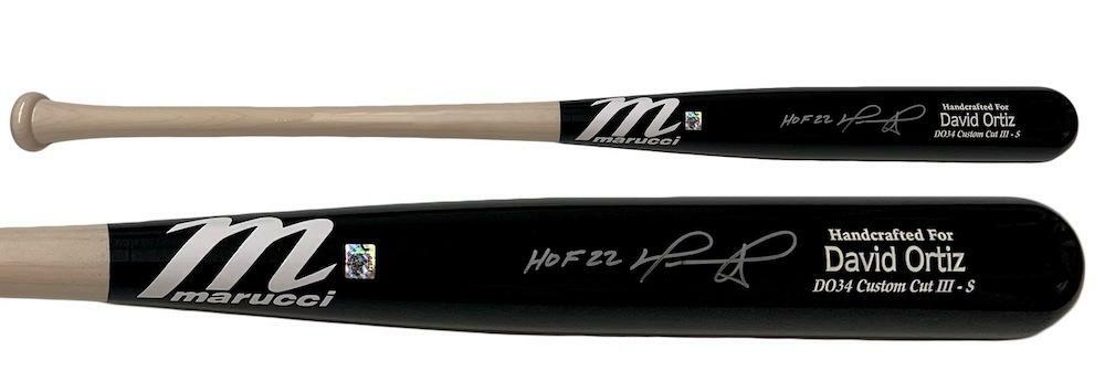 DAVID ORTIZ Boston Red Sox Autographed Marucci Game Model Black Bat with "HOF 22" Inscription FANATICS