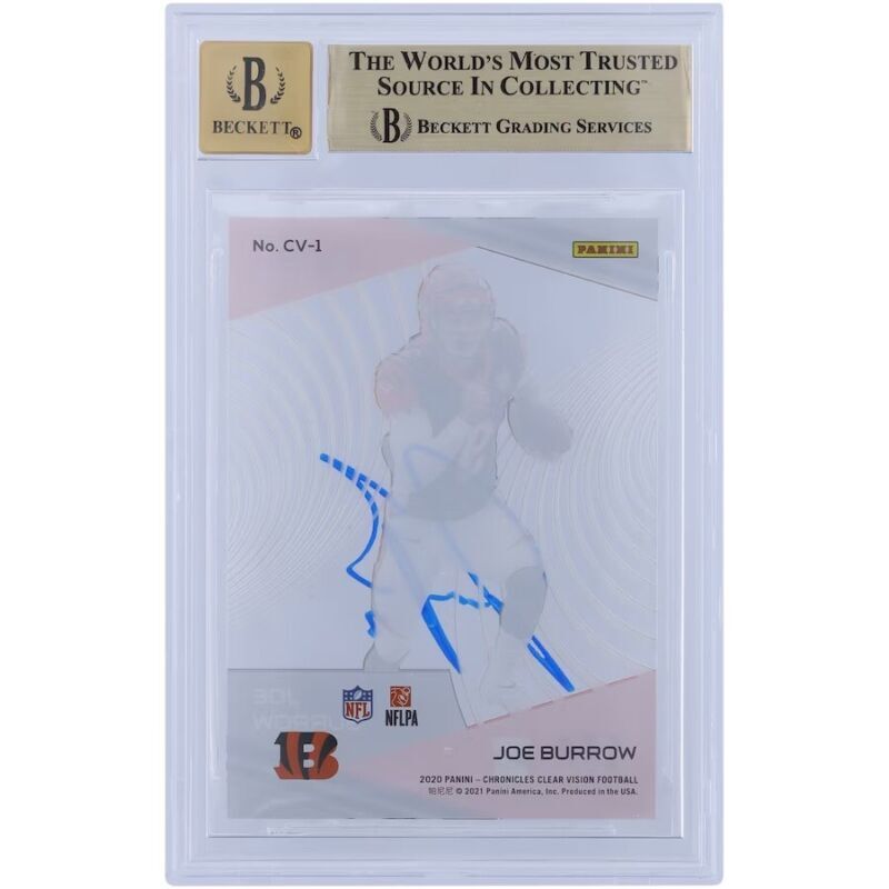 Joe Burrow Autographed Cincinnati Bengals 2020 Panini Clear Vision #CV-1 Beckett Fanatics Witnessed Authenticated 9.5/10 Rookie Card