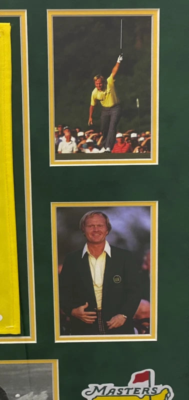 Jack Nicklaus Autographed 2016 Masters Pin Flag Custom Framed Display with Photos JSA