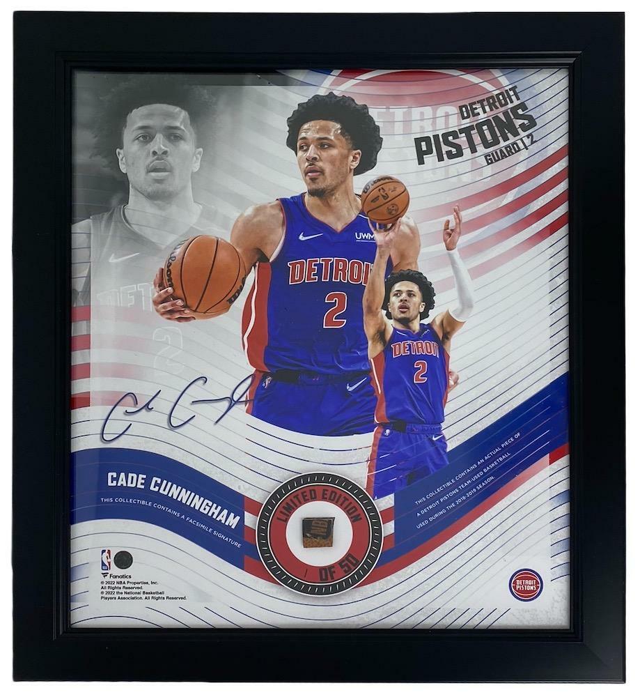 CADE CUNNINGHAM Framed Detroit Pistons 15" x 17" Game Used Basketball Collage LE 1/50