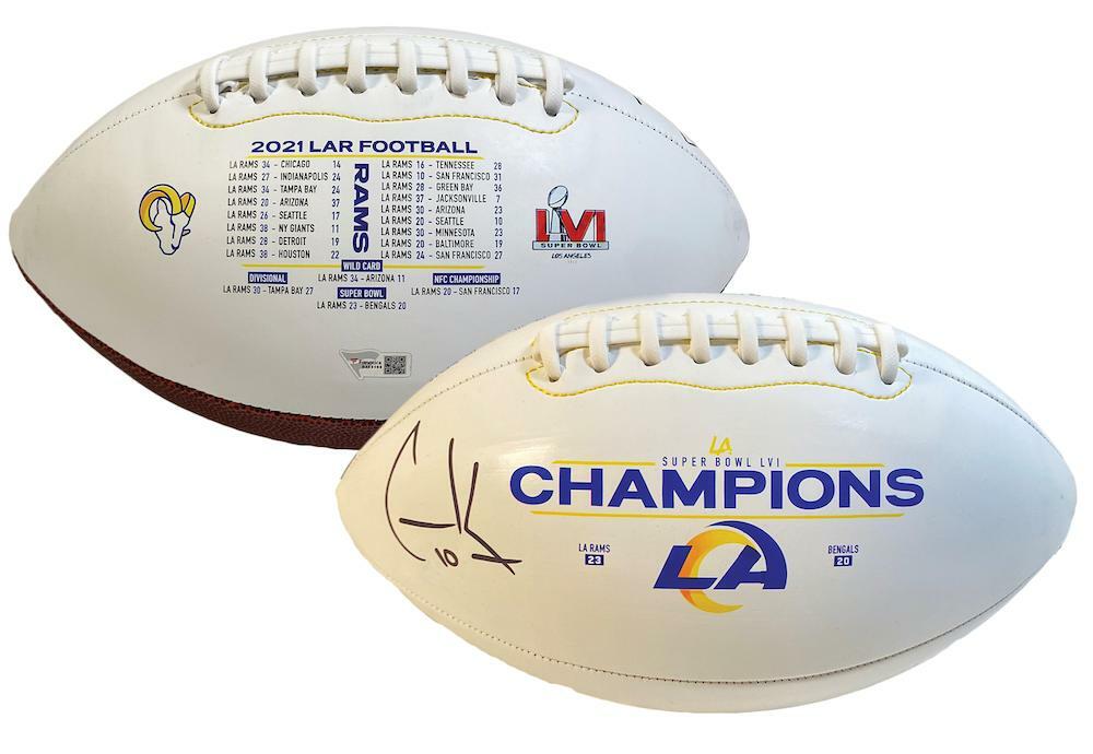 COOPER KUPP Autographed Los Angeles Rams SB LVI Champs Logo White Panel Football FANATICS