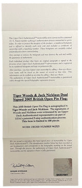 Jack Nicklaus/Tiger Woods Dual Autographed Framed 2000 British Open Pin Flag w/Photos LE 18/100 UDA